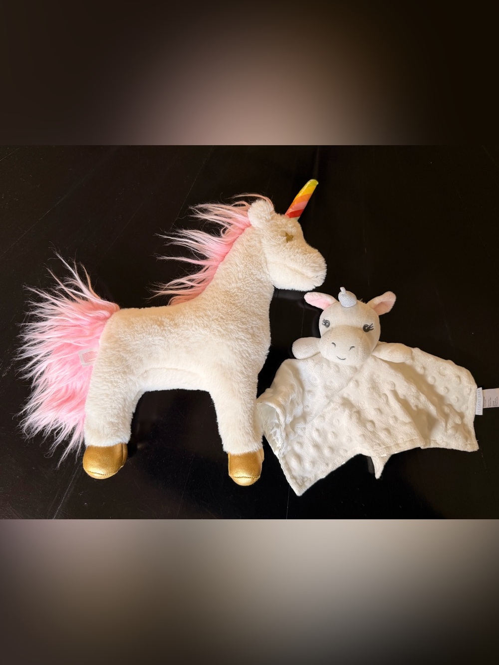 Elegant Baby Unicorn Lovey in Cream with Unicorn Stuffy Combo